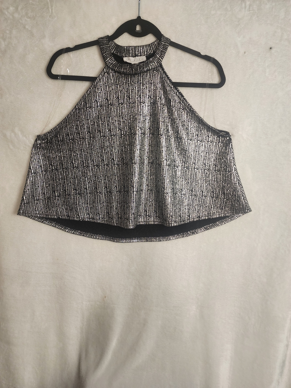 Stella Luce Silver and Black Metallic Halter Crop